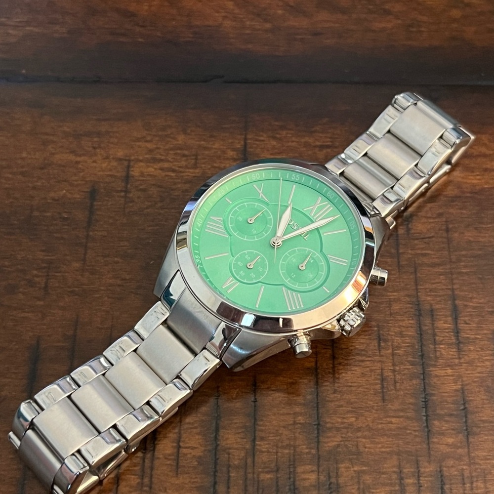 Fossil Silver Stainless Steel Watch with Mint Green Dial